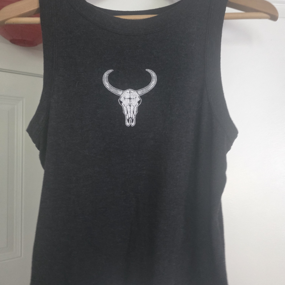 Dark Gray Sleeveless Crop Top with Skull Design